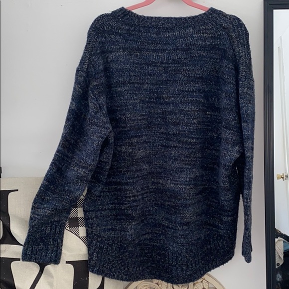 ZARA Wool Oversized Grandpa Boyfriend Sweater | marled Blue Knit Large - Picture 6 of 16